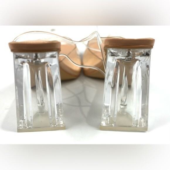 Cape Robbin Swag Nude Chunky Heels, Transparent Lace Up, Square Open Toe, Sz 11 - Picture 9 of 16